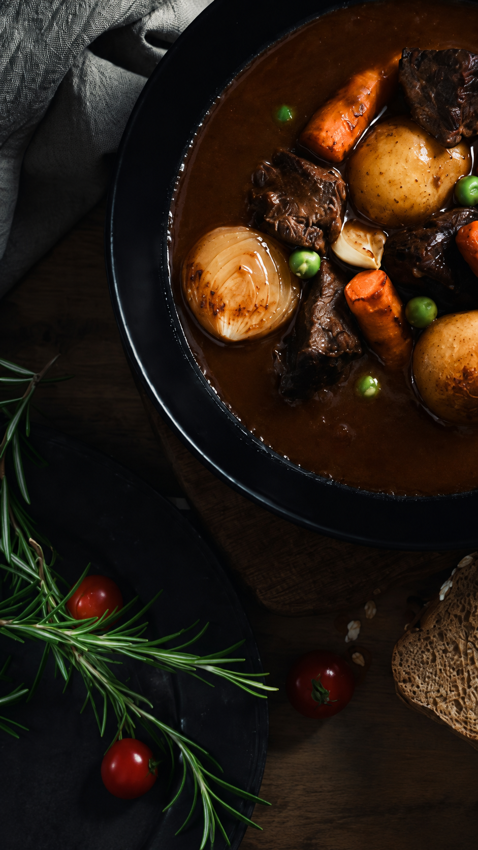 Beef and potato stew with a dark glossy sauce
